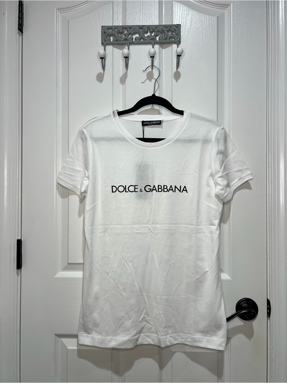 Dolce & Gabbana White Crewneck T-Shirt with Black Logo